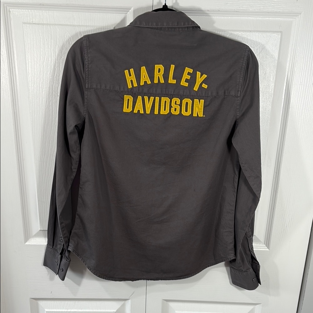 Harley-Davidson Charcoal Button Up Shirt Womens Motorcycle Biker Logo - Picture 6 of 9